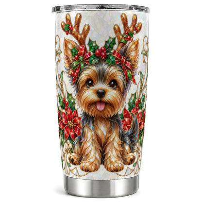 Christmas Yorkie Tumbler 20oz, Dog Tumbler, Stainless Steel Travel Cup