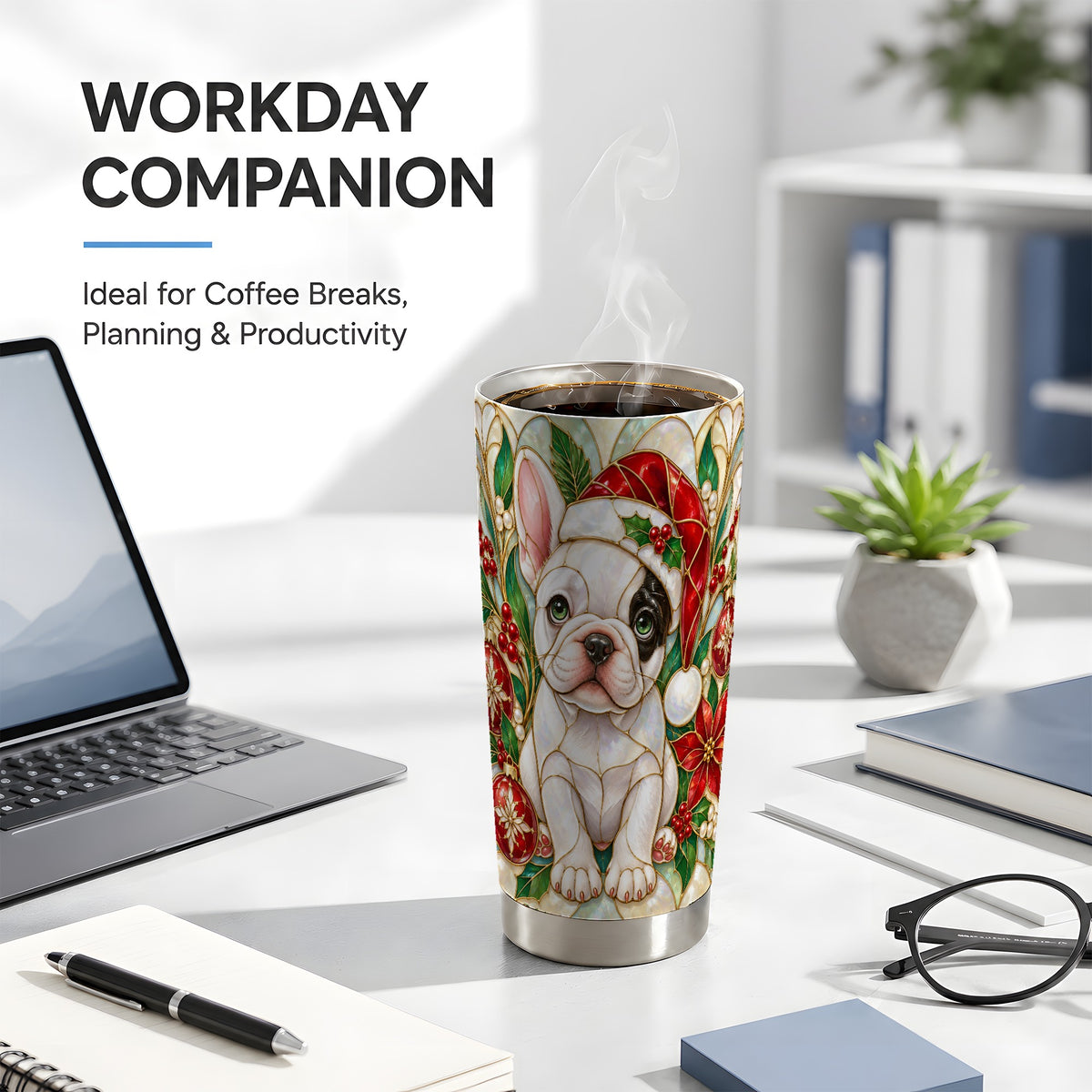 #pl[20oz|Steel] Christmas Bulldog Tumbler 20oz, Dog Tumbler, Stainless Steel Travel Cup