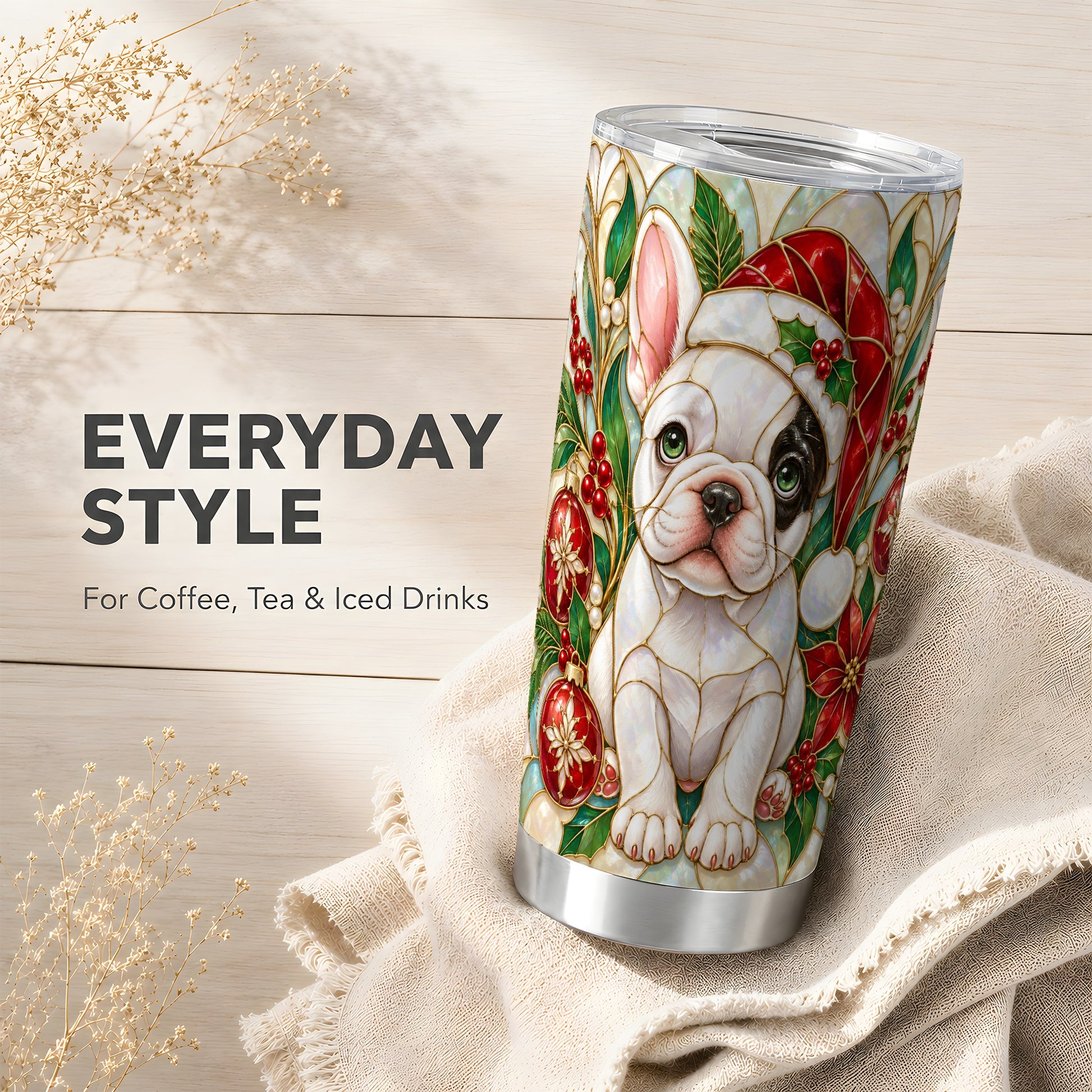 #pl[20oz|Steel] Christmas Bulldog Tumbler 20oz, Dog Tumbler, Stainless Steel Travel Cup