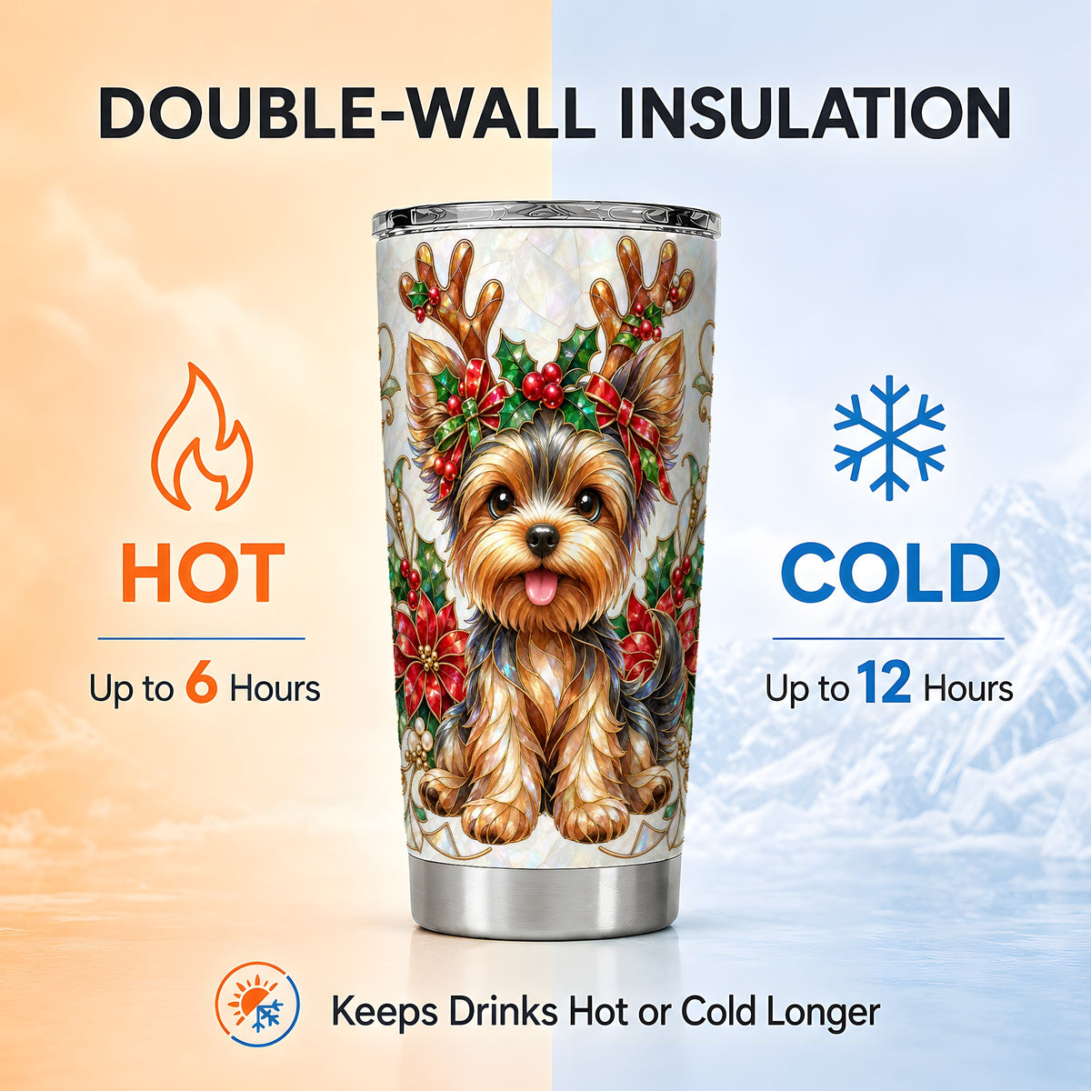#pl[20oz|Steel] Christmas Yorkie Tumbler 20oz, Dog Tumbler, Stainless Steel Travel Cup