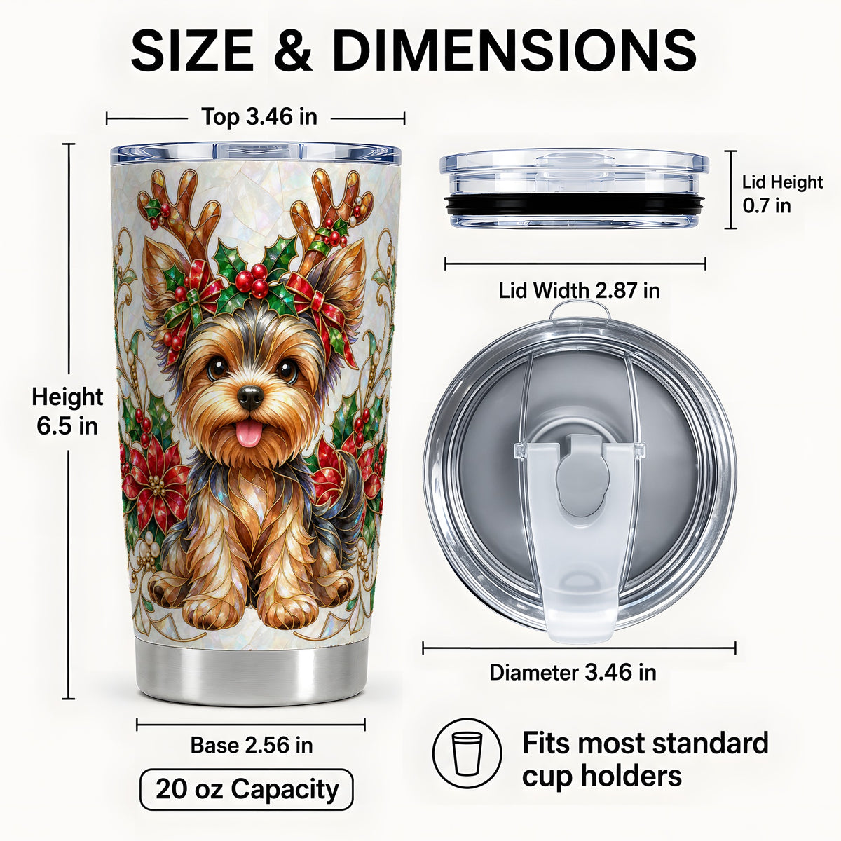 #pl[20oz|Steel] Christmas Yorkie Tumbler 20oz, Dog Tumbler, Stainless Steel Travel Cup