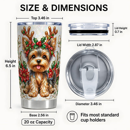 #pl[20oz|Steel] Christmas Yorkie Tumbler 20oz, Dog Tumbler, Stainless Steel Travel Cup