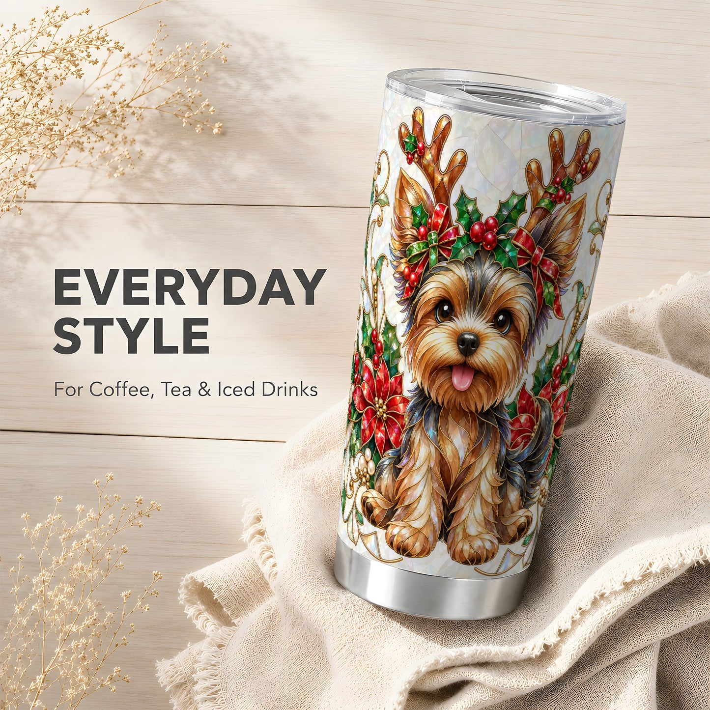 #pl[20oz|Steel] Christmas Yorkie Tumbler 20oz, Dog Tumbler, Stainless Steel Travel Cup