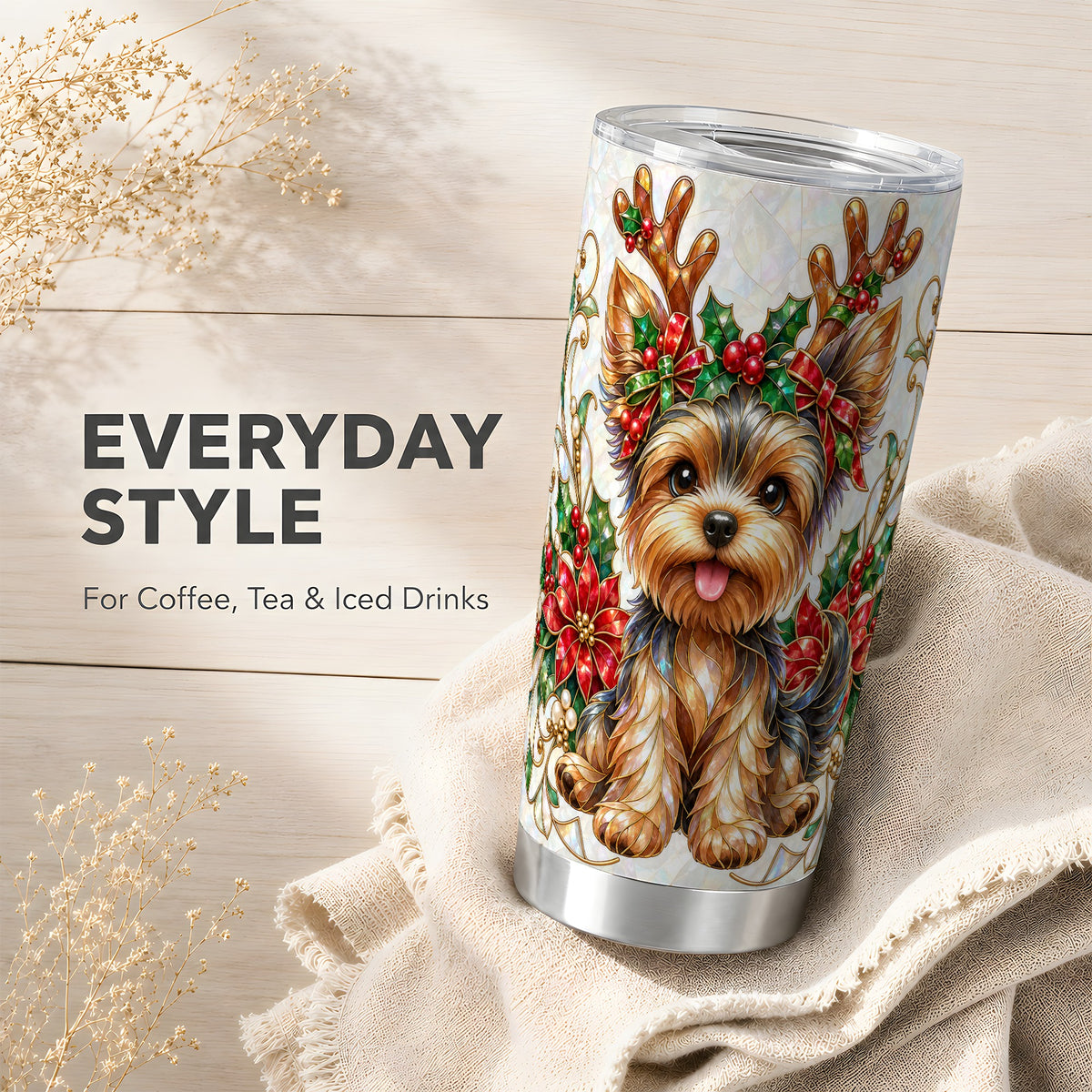 #pl[20oz|Steel] Christmas Yorkie Tumbler 20oz, Dog Tumbler, Stainless Steel Travel Cup