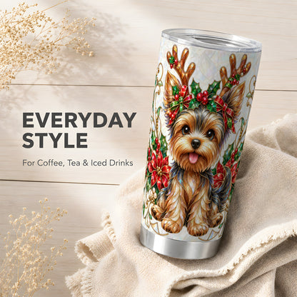 #pl[20oz|Steel] Christmas Yorkie Tumbler 20oz, Dog Tumbler, Stainless Steel Travel Cup