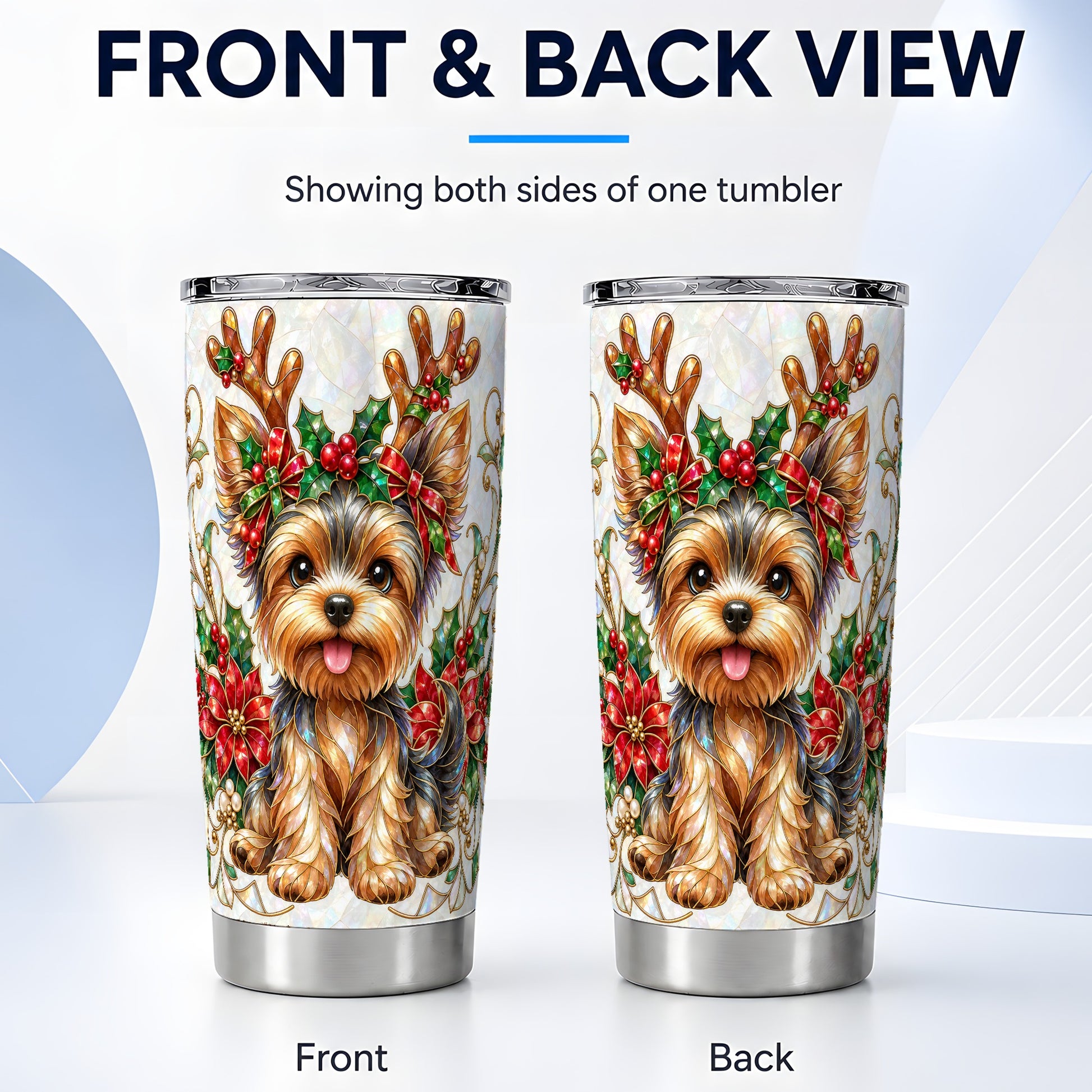 #pl[20oz|Steel] Christmas Yorkie Tumbler 20oz, Dog Tumbler, Stainless Steel Travel Cup