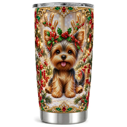 Christmas Yorkie Tumbler 20oz, Dog Tumbler, Stainless Steel Travel Cup