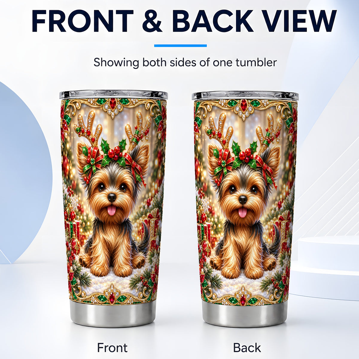 #pl[20oz|Steel] Christmas Yorkie Tumbler 20oz, Dog Tumbler, Stainless Steel Travel Cup