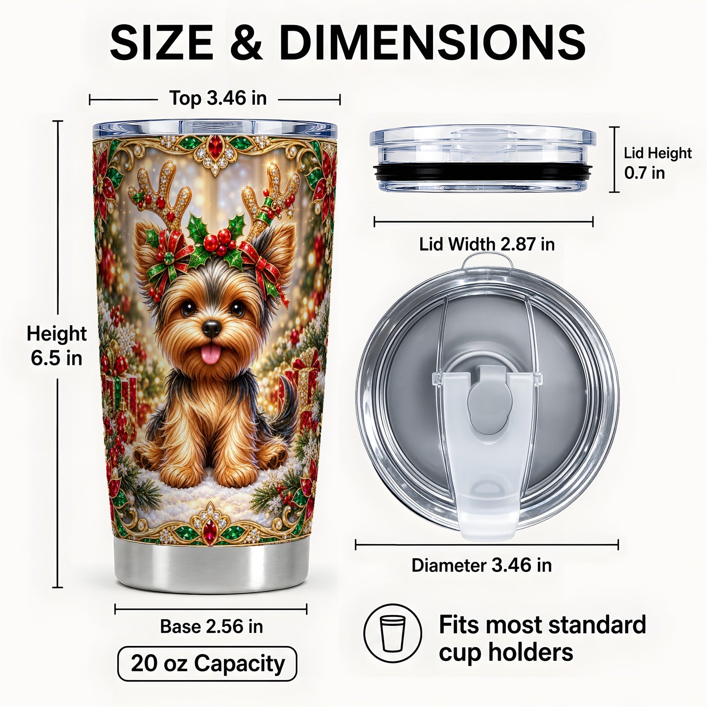 #pl[20oz|Steel] Christmas Yorkie Tumbler 20oz, Dog Tumbler, Stainless Steel Travel Cup