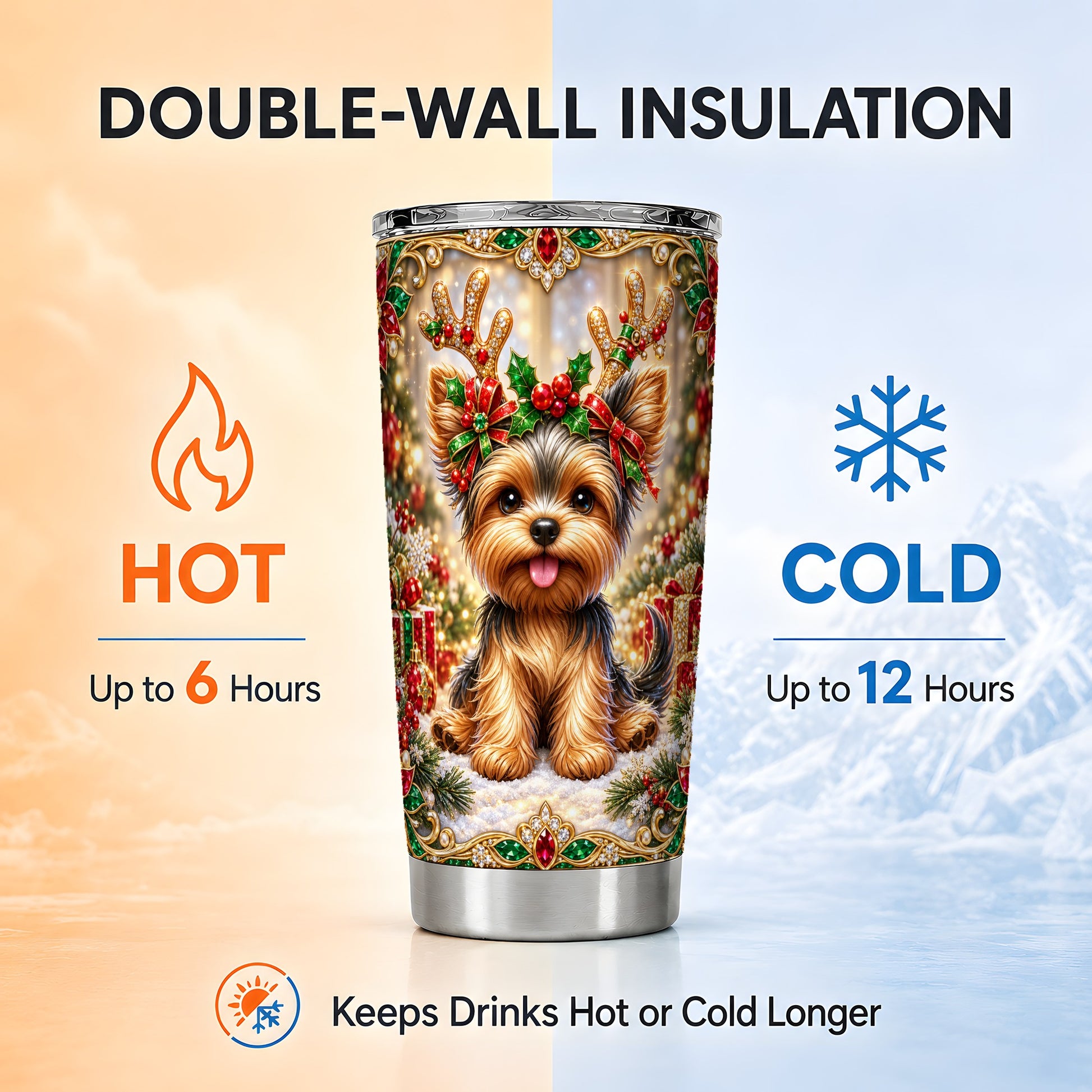 #pl[20oz|Steel] Christmas Yorkie Tumbler 20oz, Dog Tumbler, Stainless Steel Travel Cup