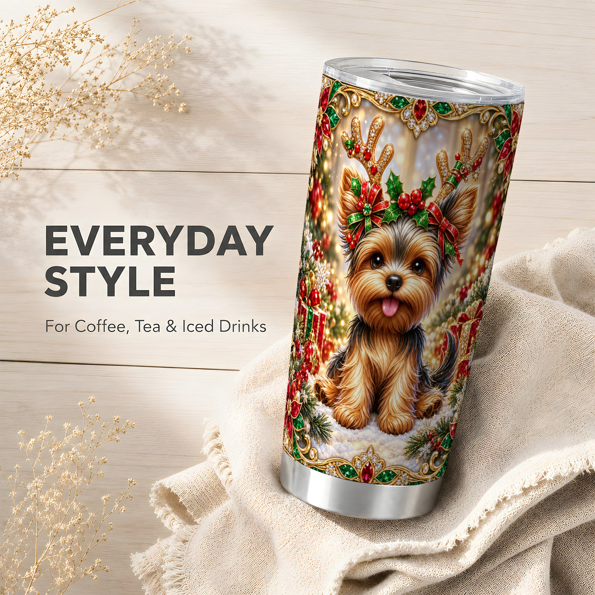 #pl[20oz|Steel] Christmas Yorkie Tumbler 20oz, Dog Tumbler, Stainless Steel Travel Cup