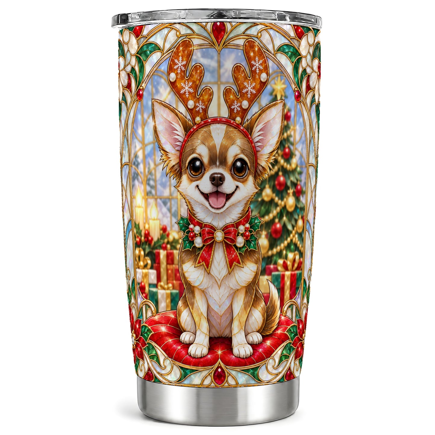 Christmas Chihuahua Tumbler 20oz, Dog Tumbler, Stainless Steel Travel Cup