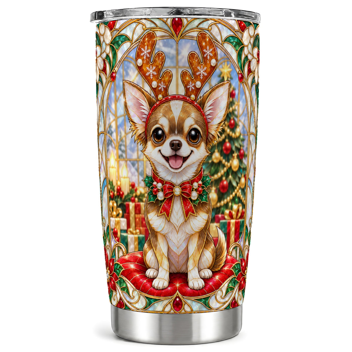 Christmas Chihuahua Tumbler 20oz, Dog Tumbler, Stainless Steel Travel Cup
