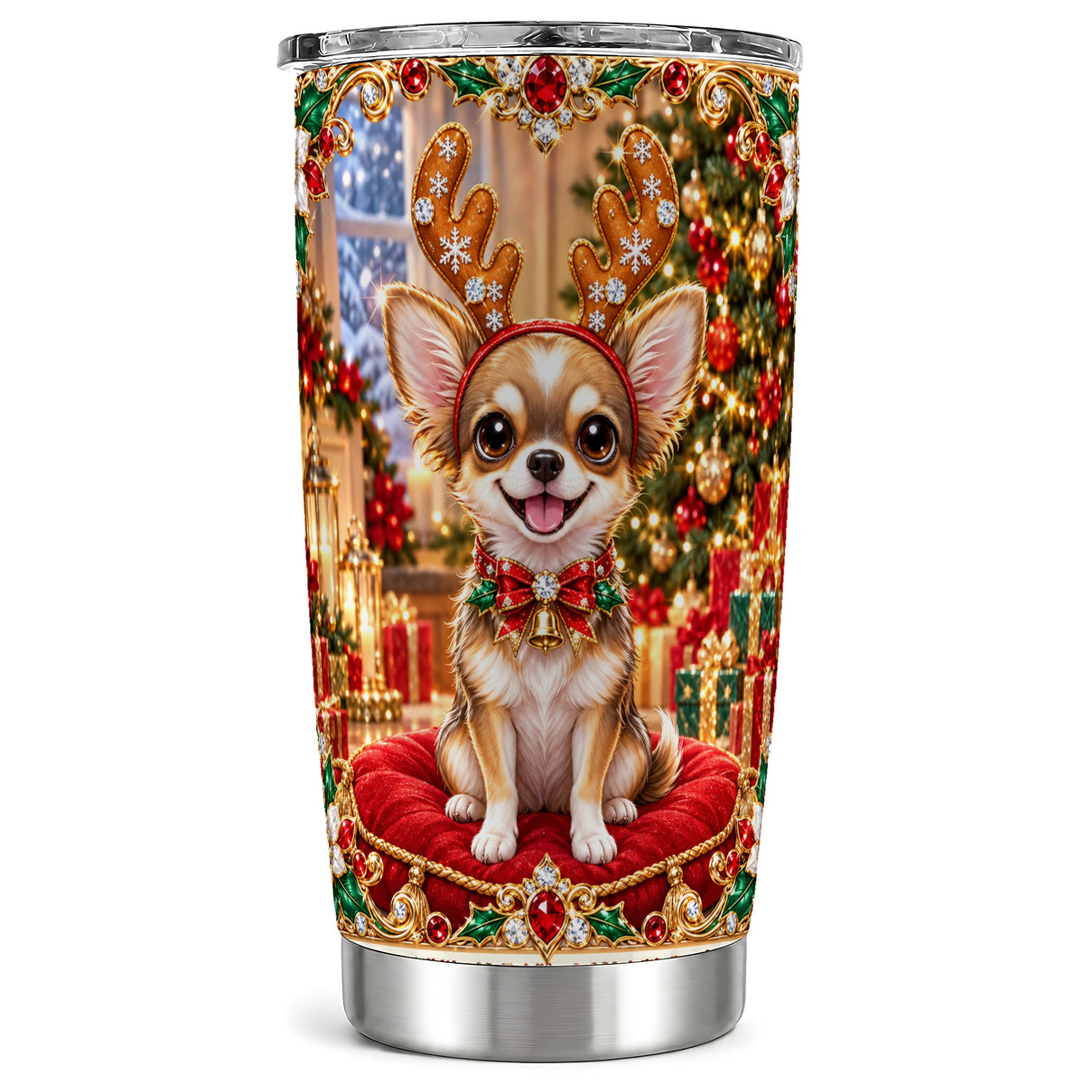 Christmas Chihuahua Tumbler 20oz, Dog Tumbler, Stainless Steel Travel Cup