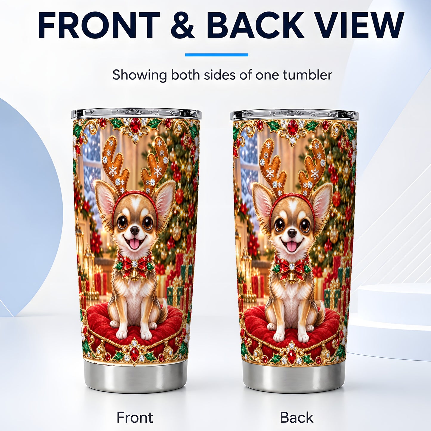 #pl[20oz|Steel] Christmas Chihuahua Tumbler 20oz, Dog Tumbler, Stainless Steel Travel Cup
