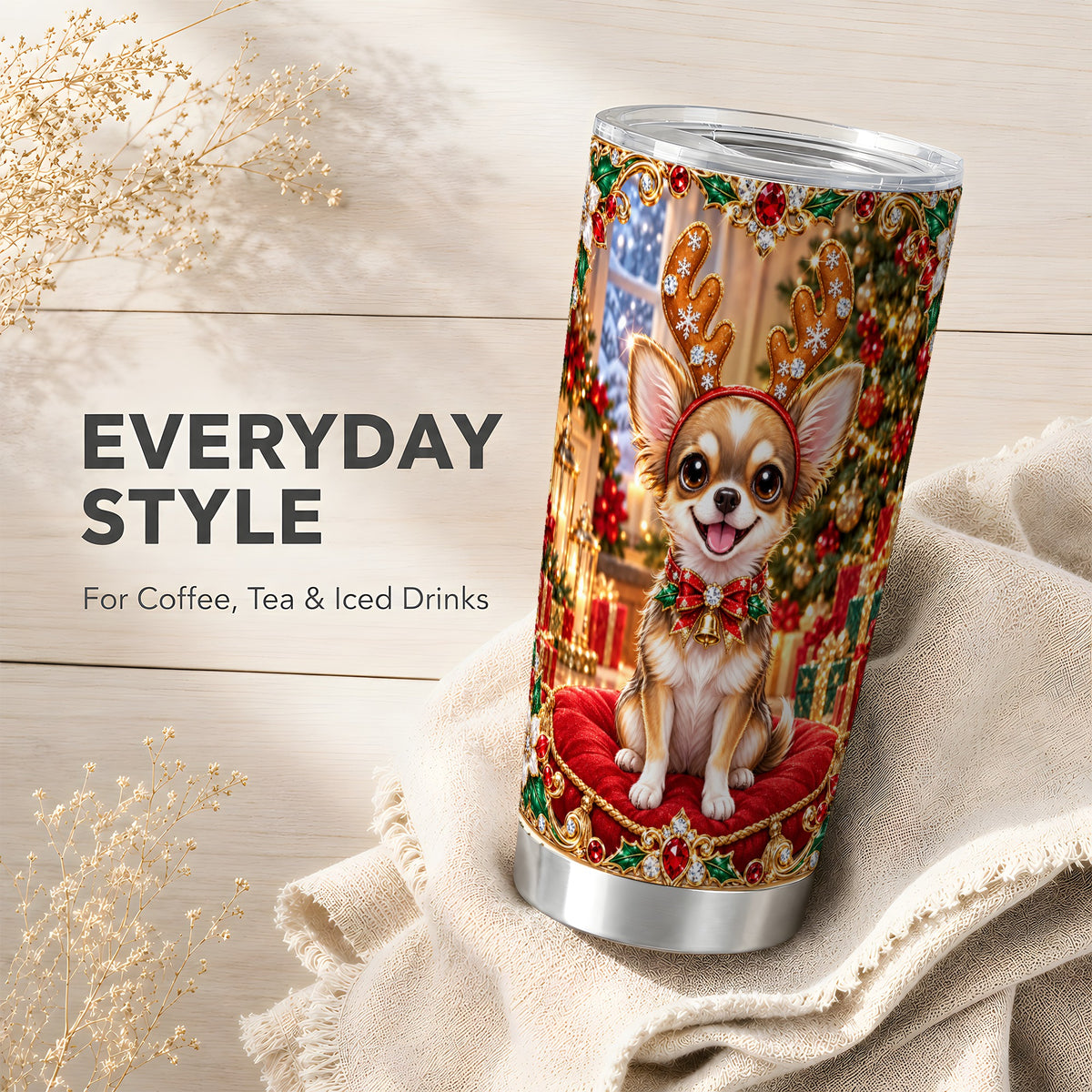 #pl[20oz|Steel] Christmas Chihuahua Tumbler 20oz, Dog Tumbler, Stainless Steel Travel Cup