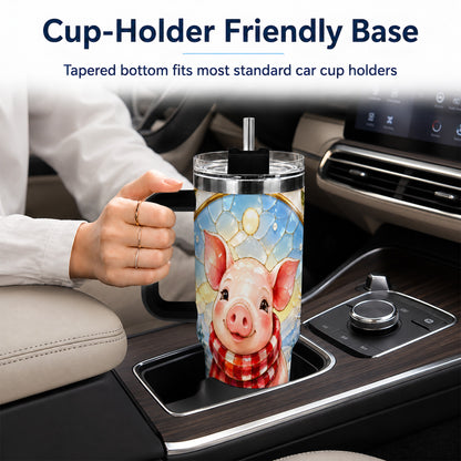 #pl[40oz|Black] Winter Pig 40oz Tumbler with Handle, Stained Glass Style Travel Cup