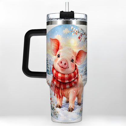 #pl[40oz|Black] Watercolor Pig 40oz Tumbler with Handle, Winter Travel Cup