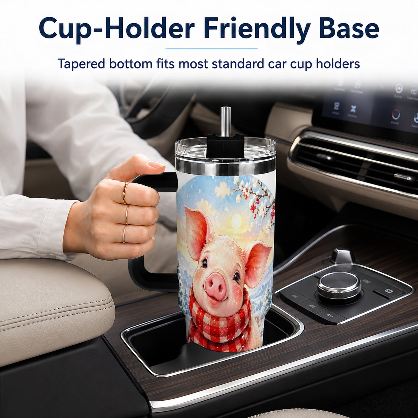 #pl[40oz|Black] Watercolor Pig 40oz Tumbler with Handle, Winter Travel Cup
