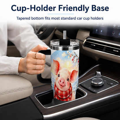 #pl[40oz|Black] Watercolor Pig 40oz Tumbler with Handle, Winter Travel Cup