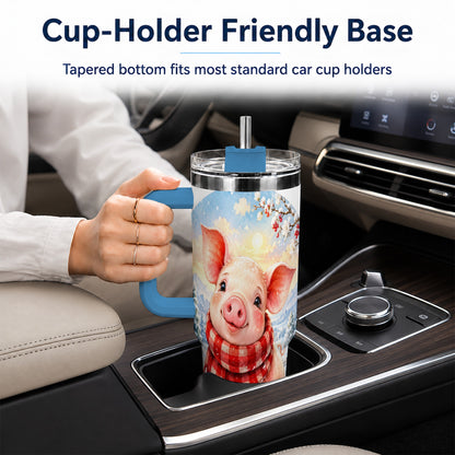 #pl[40oz|Blue] Watercolor Pig 40oz Tumbler with Handle, Winter Travel Cup