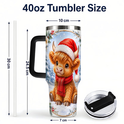 #pl[40oz|Black] Highland Cow 40oz Tumbler with Handle, Christmas Travel Cup