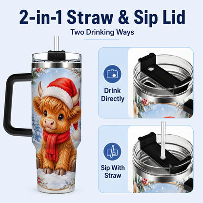 #pl[40oz|Black] Highland Cow 40oz Tumbler with Handle, Christmas Travel Cup