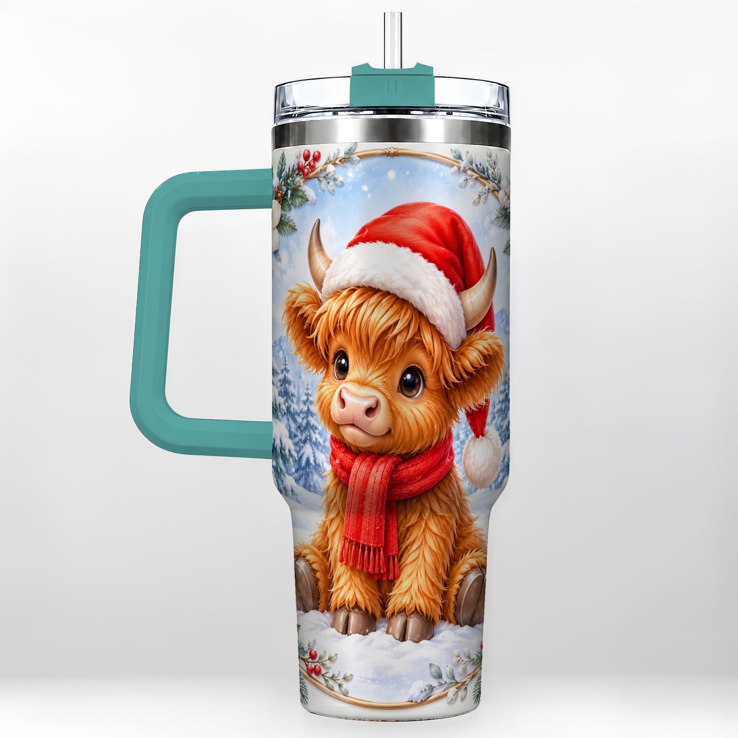 #pl[40oz|Green] Highland Cow 40oz Tumbler with Handle, Christmas Travel Cup
