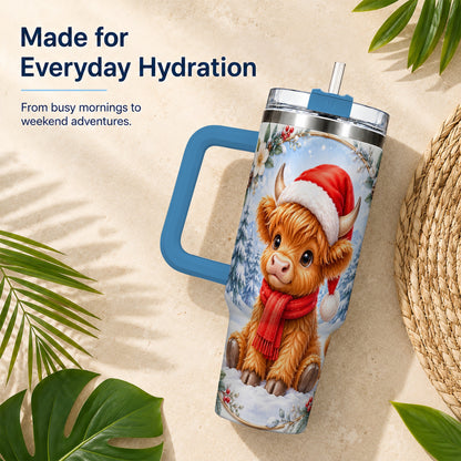 #pl[40oz|Blue] Highland Cow 40oz Tumbler with Handle, Christmas Travel Cup
