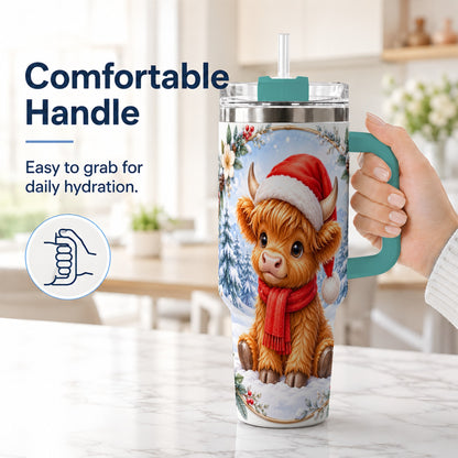 #pl[40oz|Green] Highland Cow 40oz Tumbler with Handle, Christmas Travel Cup