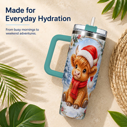 #pl[40oz|Green] Highland Cow 40oz Tumbler with Handle, Christmas Travel Cup