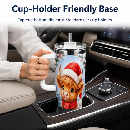 #pl[40oz|White] Highland Cow 40oz Tumbler with Handle, Christmas Travel Cup