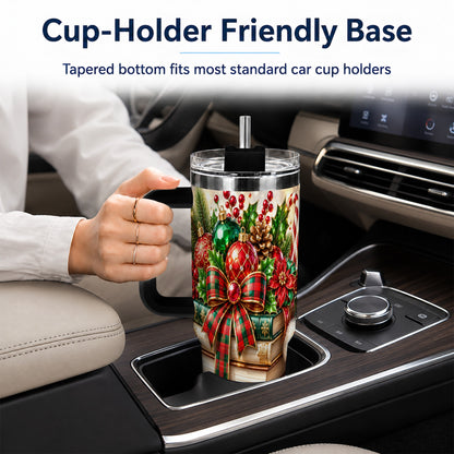 #pl[40oz|Black] Christmas Book Stack 40oz Tumbler with Handle, Tartan Holiday Travel Cup