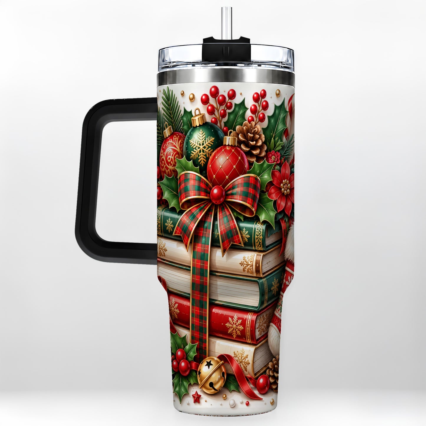#pl[40oz|Black] Christmas Books 40oz Tumbler, Holiday Tumbler, Stainless Steel Travel Cup