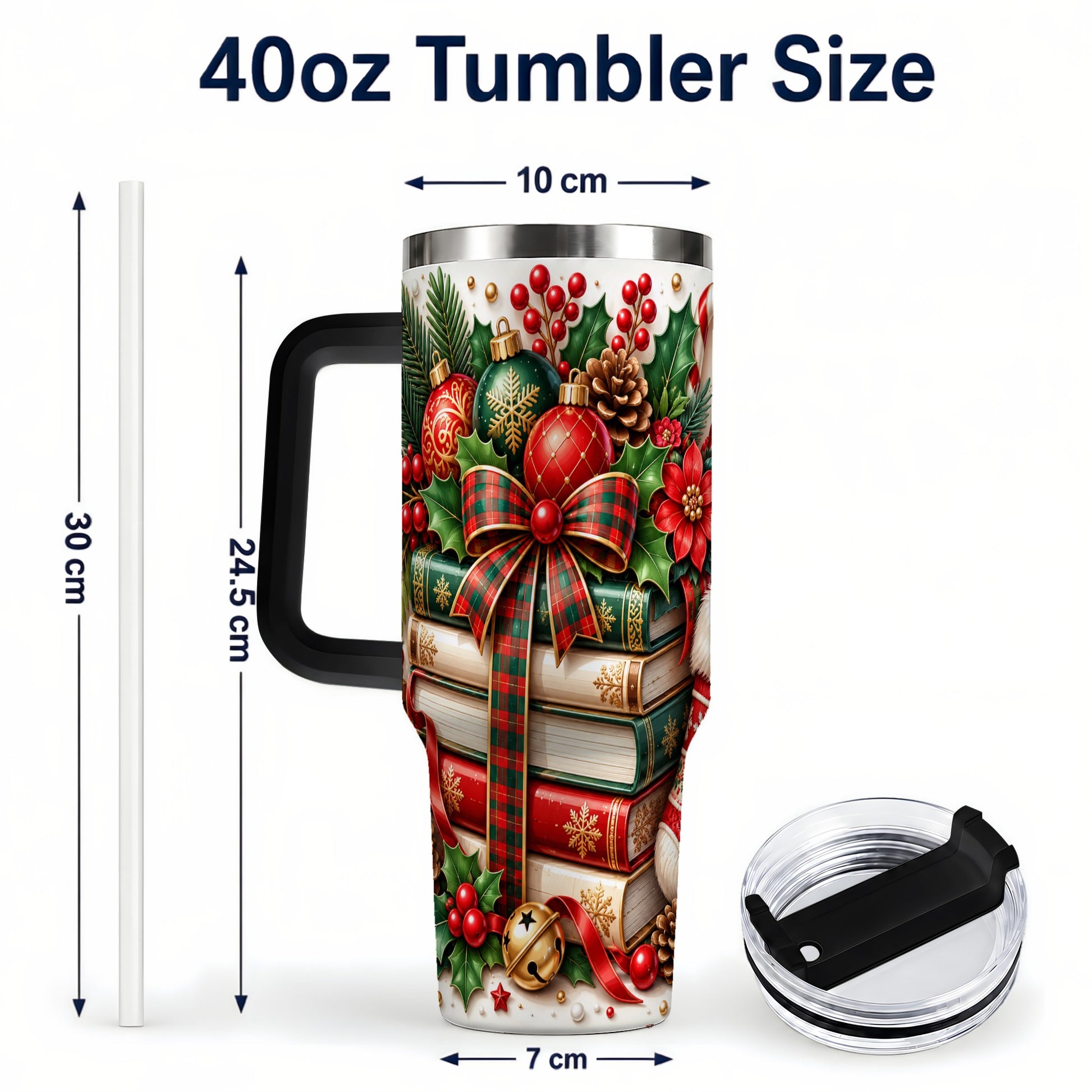 #pl[40oz|Black] Christmas Books 40oz Tumbler, Holiday Tumbler, Stainless Steel Travel Cup