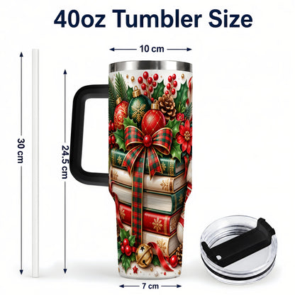 #pl[40oz|Black] Christmas Books 40oz Tumbler, Holiday Tumbler, Stainless Steel Travel Cup