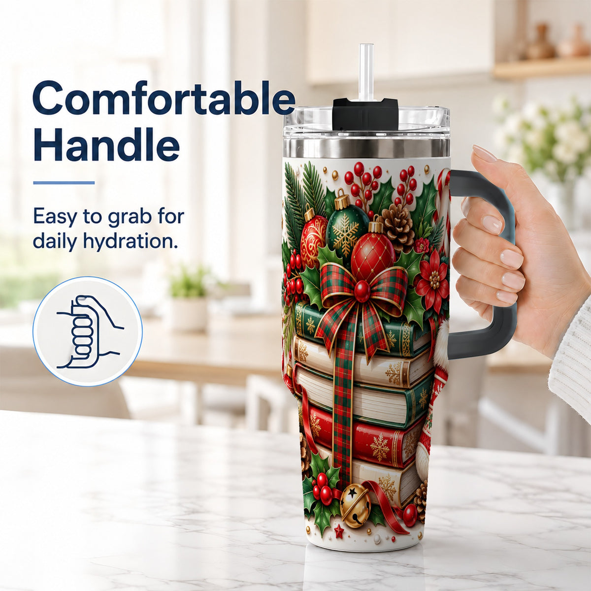 #pl[40oz|Black] Christmas Books 40oz Tumbler, Holiday Tumbler, Stainless Steel Travel Cup