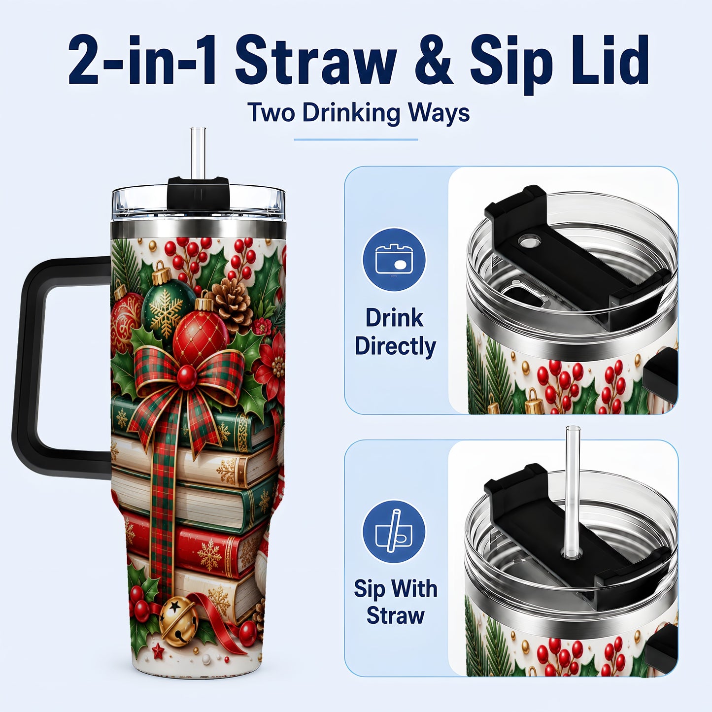 #pl[40oz|Black] Christmas Books 40oz Tumbler, Holiday Tumbler, Stainless Steel Travel Cup