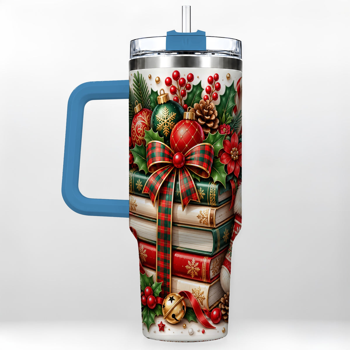 #pl[40oz|Blue] Christmas Books 40oz Tumbler, Holiday Tumbler, Stainless Steel Travel Cup