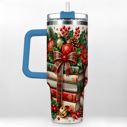 #pl[40oz|Blue] Christmas Books 40oz Tumbler, Holiday Tumbler, Stainless Steel Travel Cup
