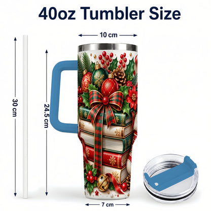 #pl[40oz|Blue] Christmas Books 40oz Tumbler, Holiday Tumbler, Stainless Steel Travel Cup