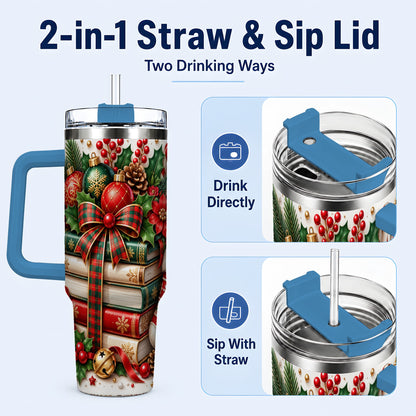 #pl[40oz|Blue] Christmas Books 40oz Tumbler, Holiday Tumbler, Stainless Steel Travel Cup