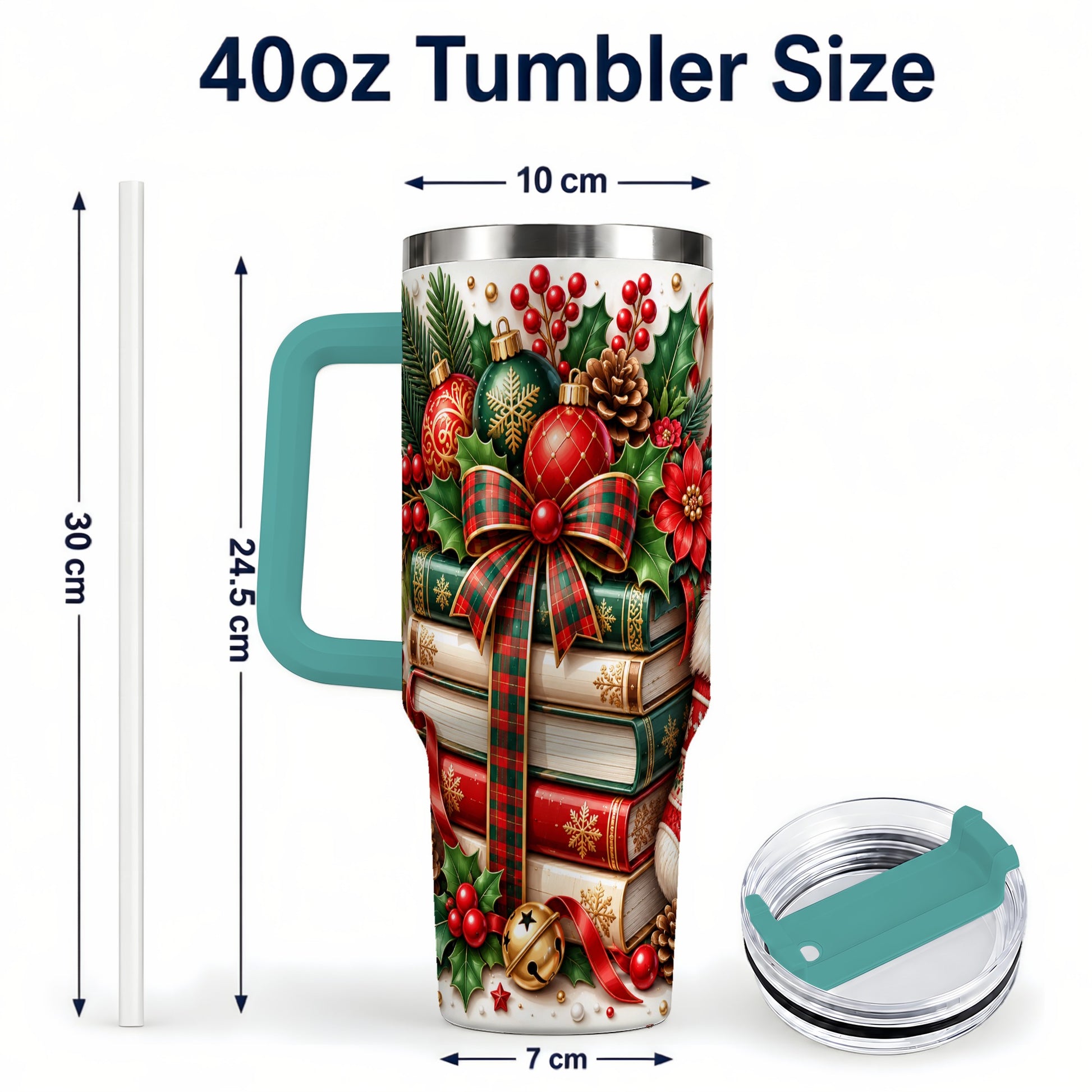#pl[40oz|Green] Christmas Books 40oz Tumbler, Holiday Tumbler, Stainless Steel Travel Cup