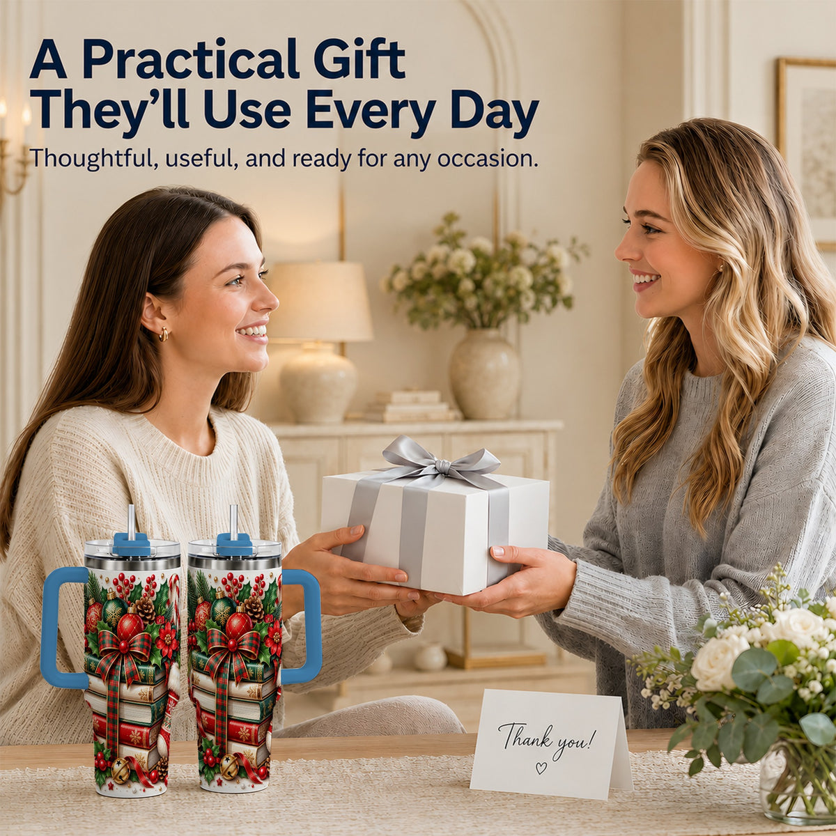 #pl[40oz|Blue] Christmas Books 40oz Tumbler, Holiday Tumbler, Stainless Steel Travel Cup