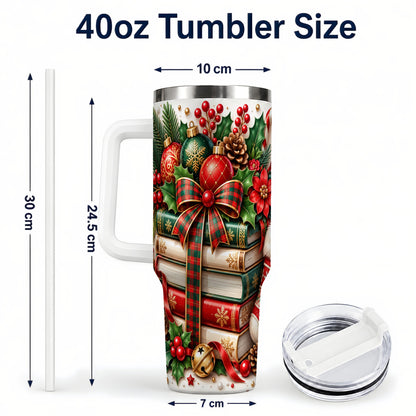 #pl[40oz|White] Christmas Books 40oz Tumbler, Holiday Tumbler, Stainless Steel Travel Cup
