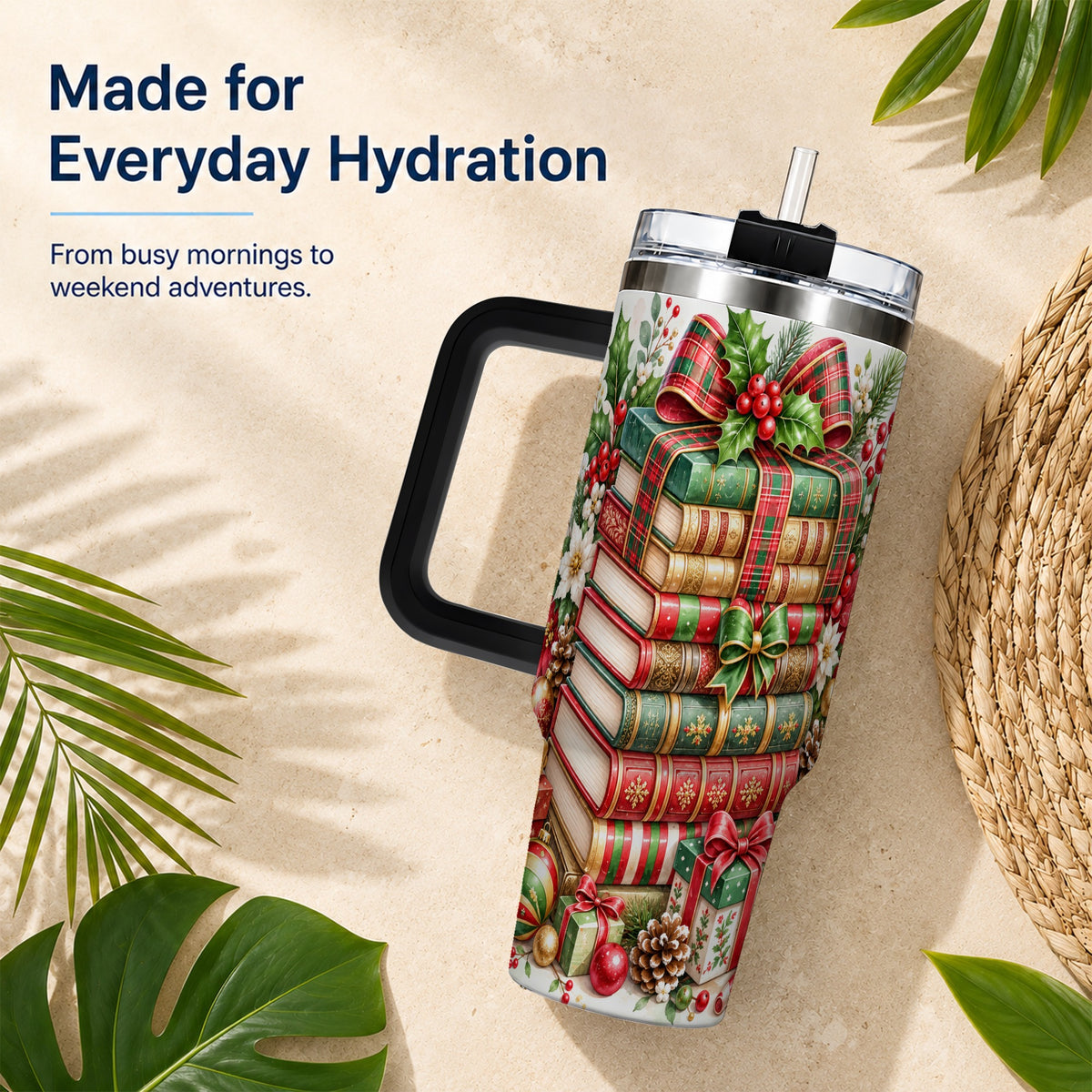 #pl[40oz|Black] Watercolor Books 40oz Tumbler, Holiday Tumbler, Stainless Steel Travel Cup