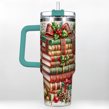 #pl[40oz|Green] Watercolor Books 40oz Tumbler, Holiday Tumbler, Stainless Steel Travel Cup