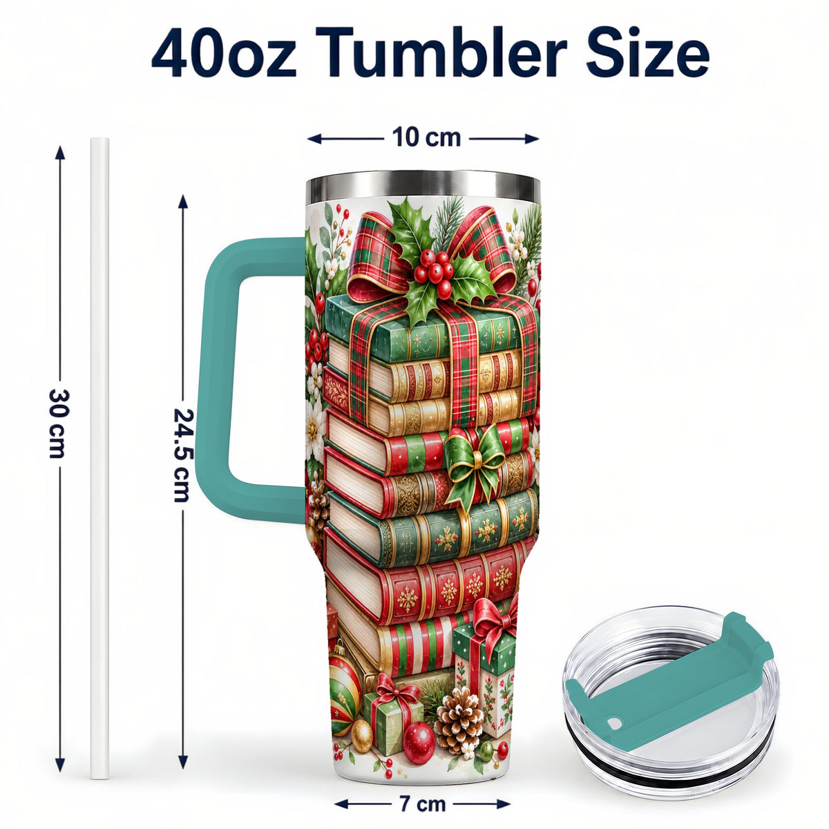 #pl[40oz|Green] Watercolor Books 40oz Tumbler, Holiday Tumbler, Stainless Steel Travel Cup