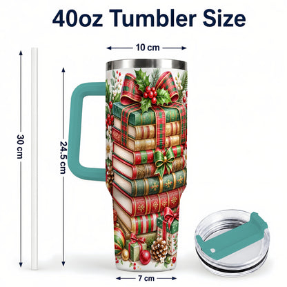 #pl[40oz|Green] Watercolor Books 40oz Tumbler, Holiday Tumbler, Stainless Steel Travel Cup