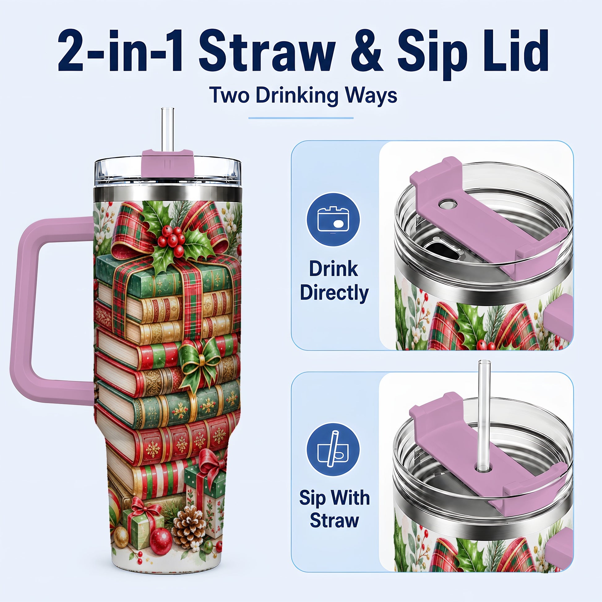 #pl[40oz|Pink] Watercolor Books 40oz Tumbler, Holiday Tumbler, Stainless Steel Travel Cup